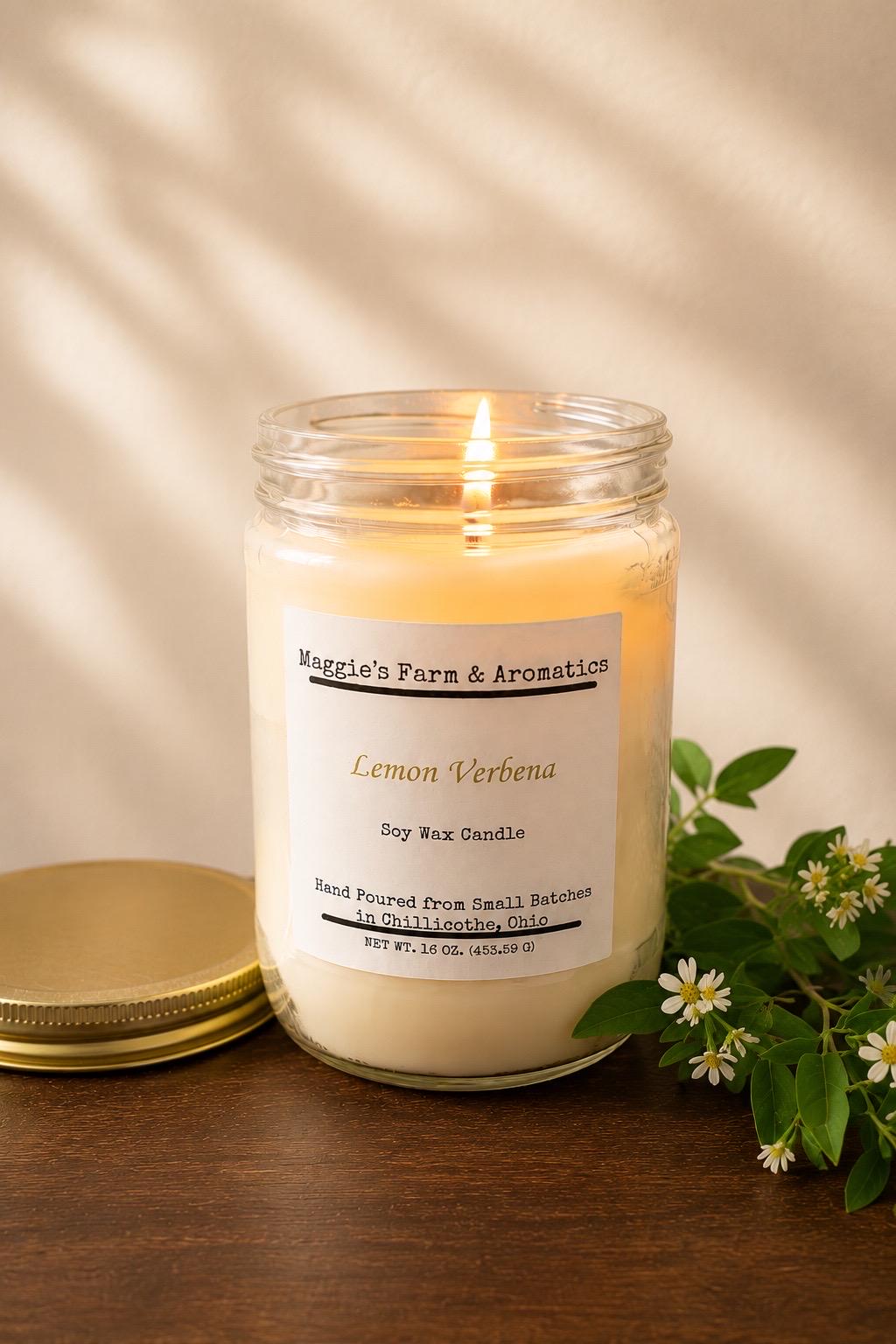Hand-poured soy candle for Maggie's Farm and Aromatics Candles collection
