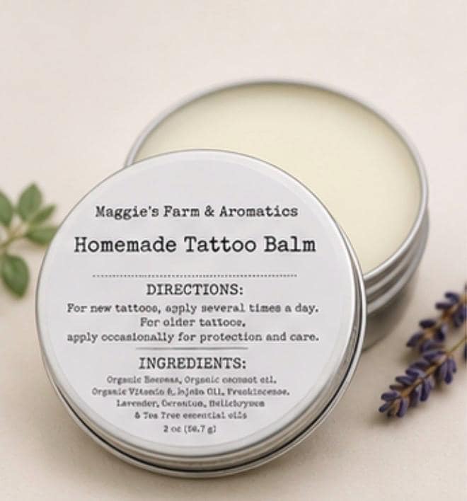 Tattoo Care Balm product photo from Maggie's Farm & Aromatics Etsy listing