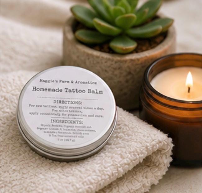 Tattoo Care Balm product photo from Maggie's Farm & Aromatics Etsy listing