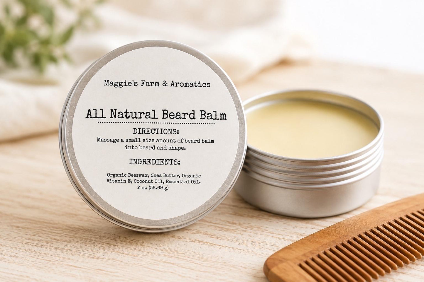 Beard Balm product photo from Maggie's Farm & Aromatics Etsy listing