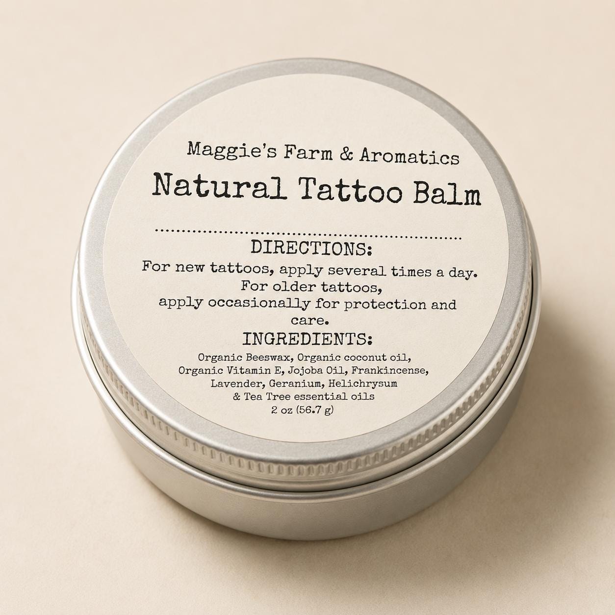 Tattoo Care Balm product photo from Maggie's Farm & Aromatics Etsy listing