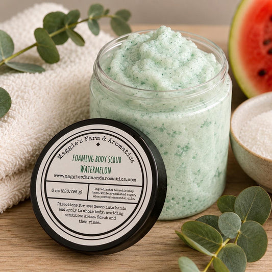 Foaming Body Scrub product photo from Maggie's Farm & Aromatics Etsy listing
