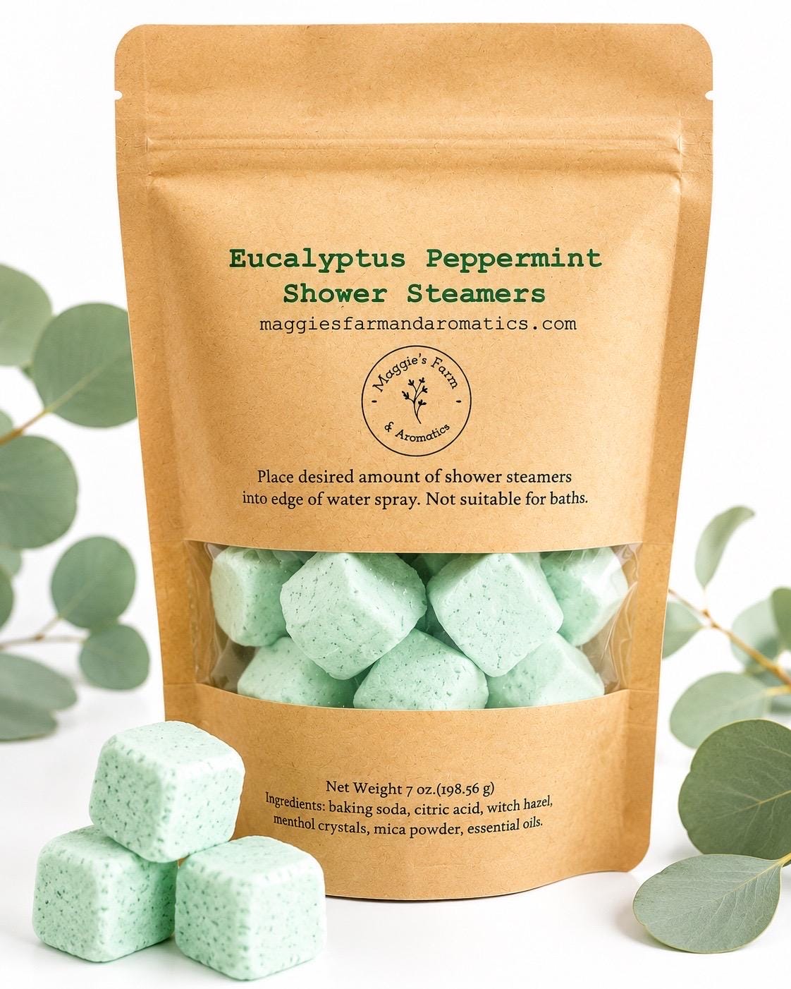 Shower Steamers product photo from Maggie's Farm & Aromatics Etsy listing